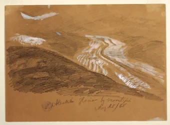 Tekening, Aletschgletsjer bij maanlicht, Berner Alpen, Zwitserland, 28 augustus 1868