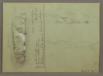 Tekening, Kale heuvel, Akropolis in Korinthe, Griekenland, april 1869