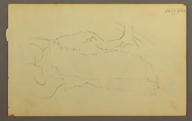 Tekening, Basis van een boom, keien, 1844