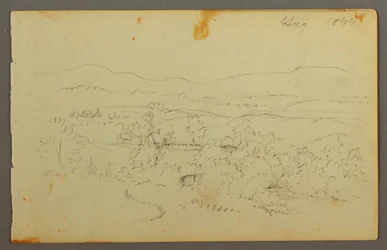 Tekening, Brede vallei met boerderijen, 1844