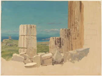 Tekening, Gebroken zuilen, uitzicht vanaf het Parthenon, Athene, april 1869