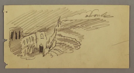 Tekening, Gebouw bij maanlicht, mogelijk 1869