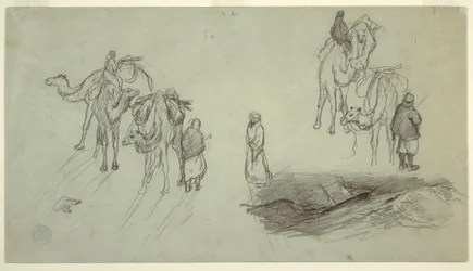 Tekening, Kamelen en ruiters; Sailbo, 1868