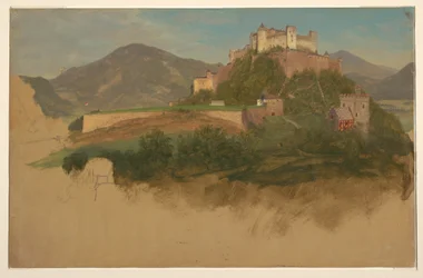 Tekening, Kasteel van Salzburg, Oostenrijk, 1868