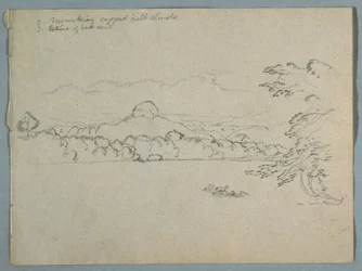 Tekening, Zuid-Amerikaans berglandschap met wolken aan de oever van een baai, deel 1, 1853, waarschijnlijk mei