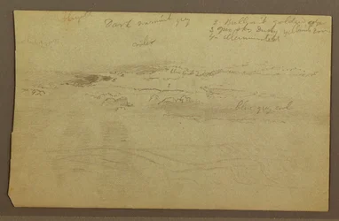 Tekening, Wolkenstudie boven heuvels, jaren 1860