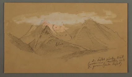 Tekening, Wolken boven bergtoppen, mogelijk 1868