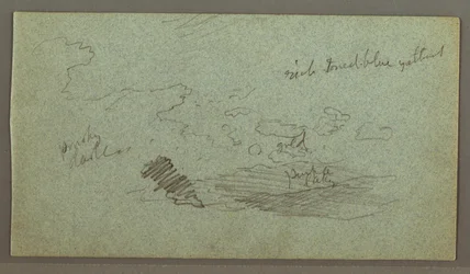 Tekening, Wolken boven heuvelrug, laagstaande zon, mogelijk 1874