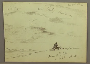 Tekening, Bewolkte lucht, heuvel, 1870