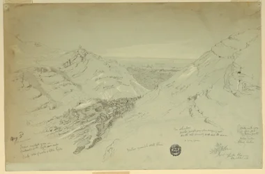 Tekening, ver uitzicht op Damascus, Syrië, 2 mei 1868