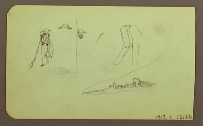Tekening, Fabriek; Verso: Figuren, 1883