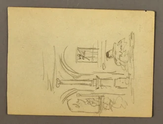 Tekening, Fragment van een zuilengang, fontein, mogelijk 1868-69