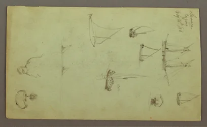 Tekening, Hoofd van een man, Rokende man, Zeilbootstudies, Huis, 27 mei 1868