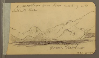 Tekening, Heuvel en bergketens; Verso: Weg in het bos, 1889