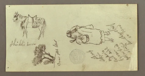 Tekening, Paard, figuur van achteren, bomen, mogelijk 1868