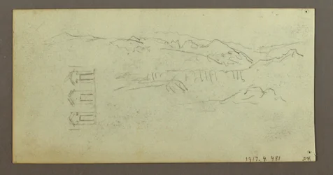 Tekening, Paard, figuur van achteren, bomen, mogelijk 1868