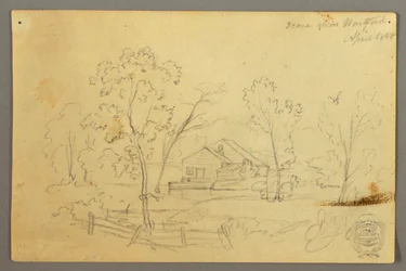 Tekening, Huis in het bos bij een beek, april 1845