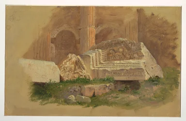 Tekening, Interieur van de Tempel van Bacchus, Baalbek, mei 1868
