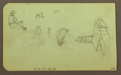 Tekening, Landschap; Verso: Persoon/Personen, Kerk, 1883