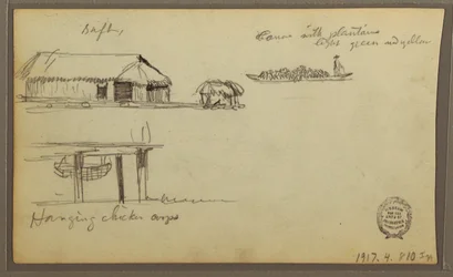 Tekening, Landschap; Verso: Huizen, Kano, 1857