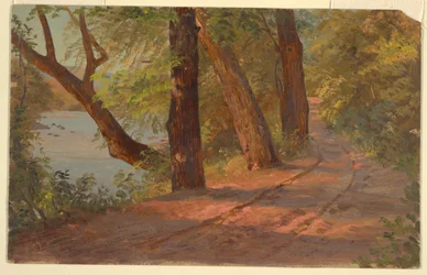 Tekening, Landschap uit Noord-Amerika (Weg bij een meer), ca. 1875