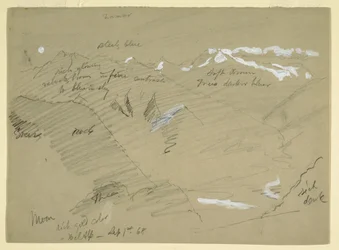 Tekening, Landschappen in de Berner Alpen, bij Bel Alp, Zwitserland, september 1868