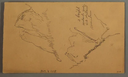 Tekening, Man in een boot, Rocky Peak over Pines, mogelijk 1868