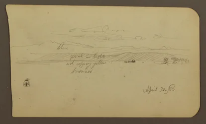 Tekening, Berglandschap, Figuur; Verso: Landschap, 30 april 1885