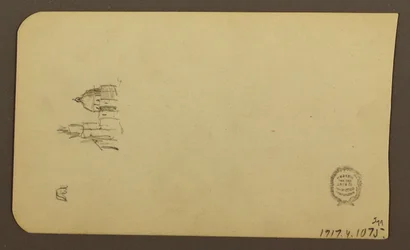 Tekening, Berglandschap; Verso: Kerk met koepel, april 1885