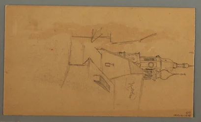 Tekening, Bergtop, vegetatie bij plas, 1868