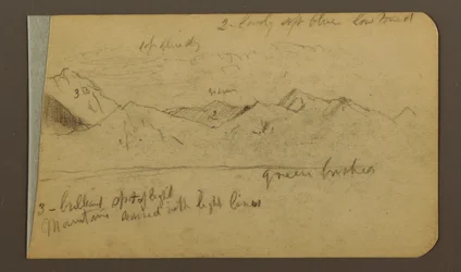 Tekening, Bergketen; Verso: Bergen, bewolkte lucht, 1889