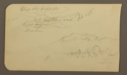 Tekening, Bergketens, Cuautla, Kerk; Verso: hurkend paard, landschapsnotities, februari 1885