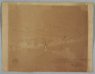 Tekening, Berglandschap met een waterval, bij Tuquerres, Colombia, augustus 1853