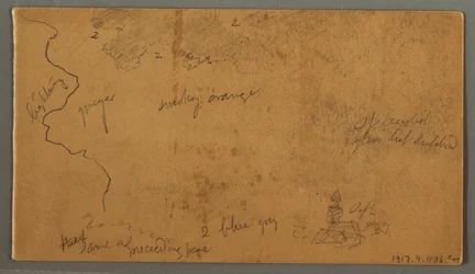 Tekening, Bergen tegen een vlakte, twee regenbogen, Oostenrijk of Beieren, 1868