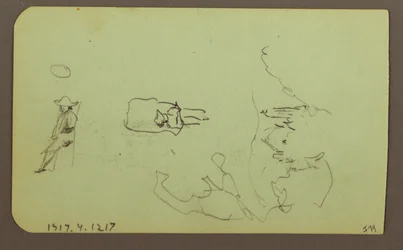 Tekening, Bergen, Kerk; Verso: Figuren, Kerk, 1883