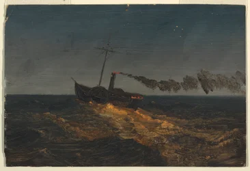 Tekening, Raderstoomboot in de schemering, ca. 1853