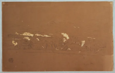 Tekening, Gedeeltelijk uitzicht op Guaranda, Ecuador, 3 juni 1857