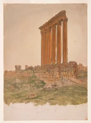 Tekening, Ruïnes van de Tempel van Zeus, Baalbek, mei 1868