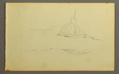 Tekening, Zeilboot gezien vanaf bakboord, 1845