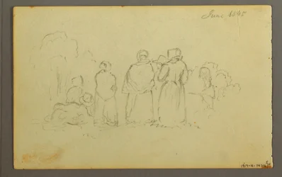 Tekening, Zeilboot gezien vanaf bakboord, 1845