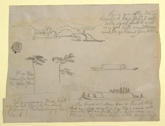 Tekening, Schetsen uit Colombia: Bomen en riviervaartuigen (Champans), 1853