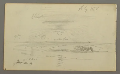Tekening, Lucht met laagstaande zon boven water, juli 1858