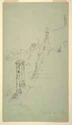 Tekening, zuidzijde van de Akropolis, Athene vanuit het oosten, 20 april 1869