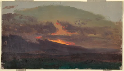 Tekening, Zonsondergang over de Catskills, 1870-80