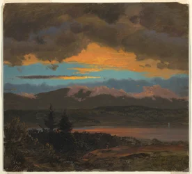 Tekening, Zonsondergang over de Hudson-vallei, New York, september 1870