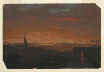 Tekening, Zonsondergang bij Hudson, New York, ca. 1860