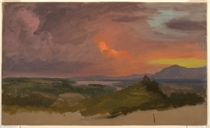 Tekening, Zonsondergang in de Hudson-vallei, 1870-75