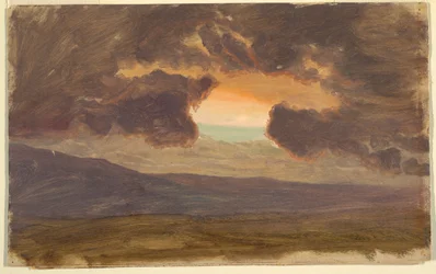 Tekening, Zonsondergang over kale heuvels, 1870-80