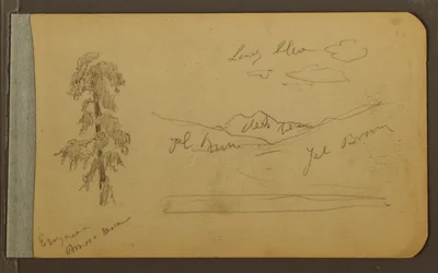 Tekening, boom, bergen, 1889