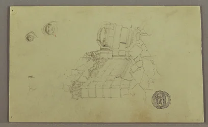 Tekening, Twee hoofden, Ruïnes, mogelijk 1868